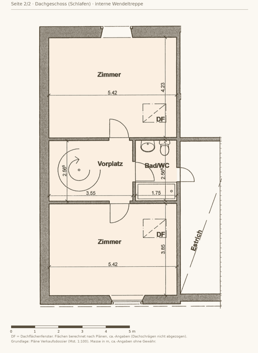 Grundriss Dachgeschoss, 3½-Zimmer-Maisonette
